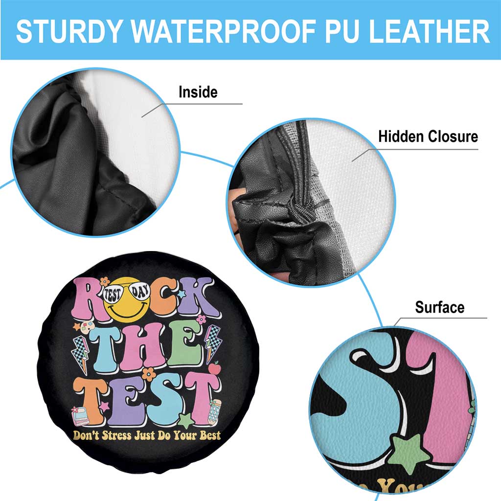 Teacher Test Day Spare Tire Cover Rock The Test Dont Stress Just Do Your Best Cute Groovy
