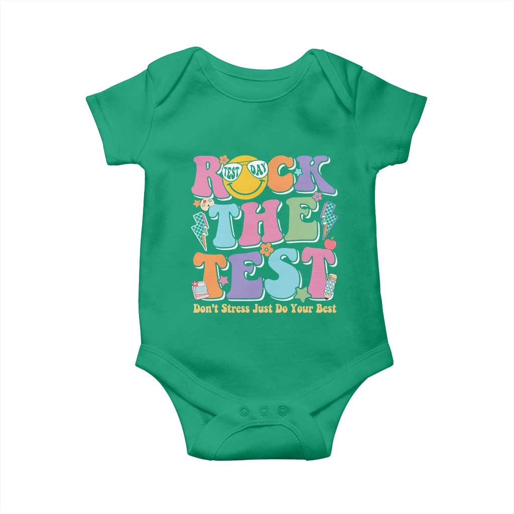 Teacher Test Day Baby Onesie Rock The Test Dont Stress Just Do Your Best Cute Groovy