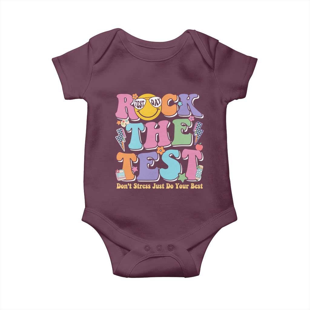Teacher Test Day Baby Onesie Rock The Test Dont Stress Just Do Your Best Cute Groovy