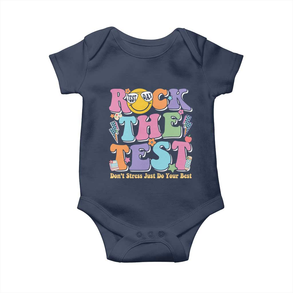 Teacher Test Day Baby Onesie Rock The Test Dont Stress Just Do Your Best Cute Groovy