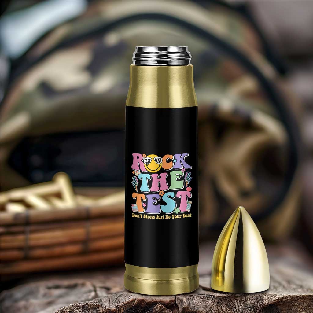 Teacher Test Day Bullet Tumbler Rock The Test Dont Stress Just Do Your Best Cute Groovy