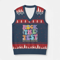 Teacher Test Day V-Neck Knit Sweater Vest Rock The Test Dont Stress Just Do Your Best Cute Groovy