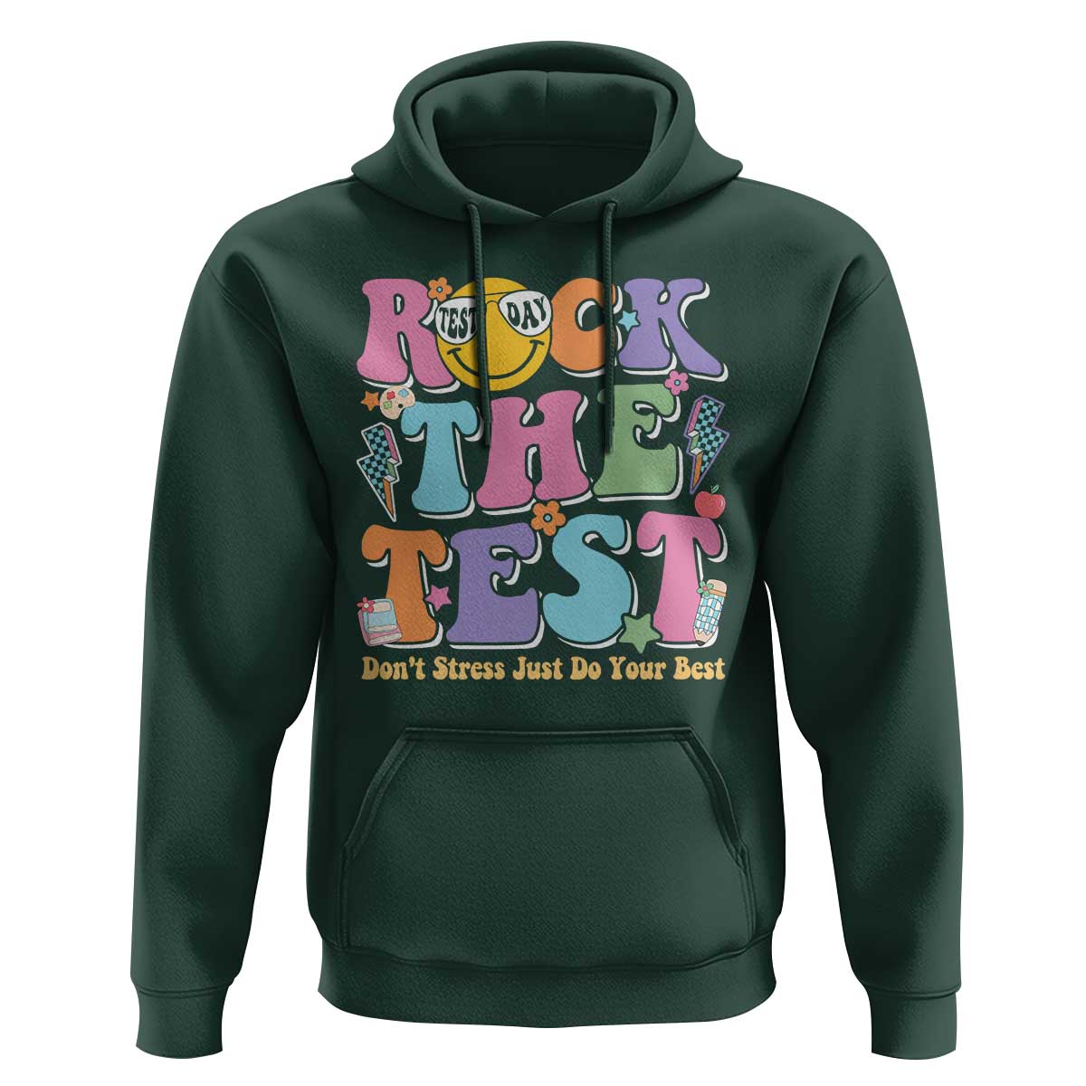 Teacher Test Day Hoodie Rock The Test Dont Stress Just Do Your Best Cute Groovy