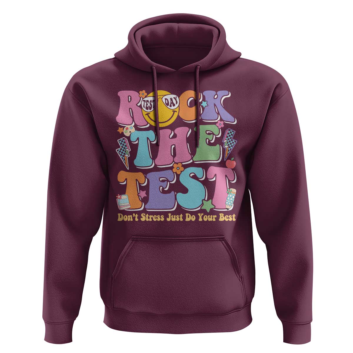 Teacher Test Day Hoodie Rock The Test Dont Stress Just Do Your Best Cute Groovy