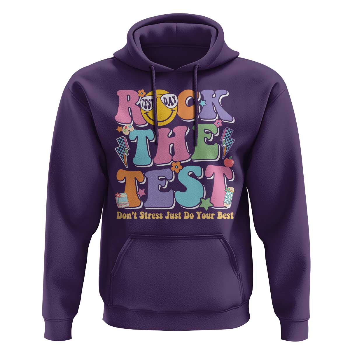 Teacher Test Day Hoodie Rock The Test Dont Stress Just Do Your Best Cute Groovy