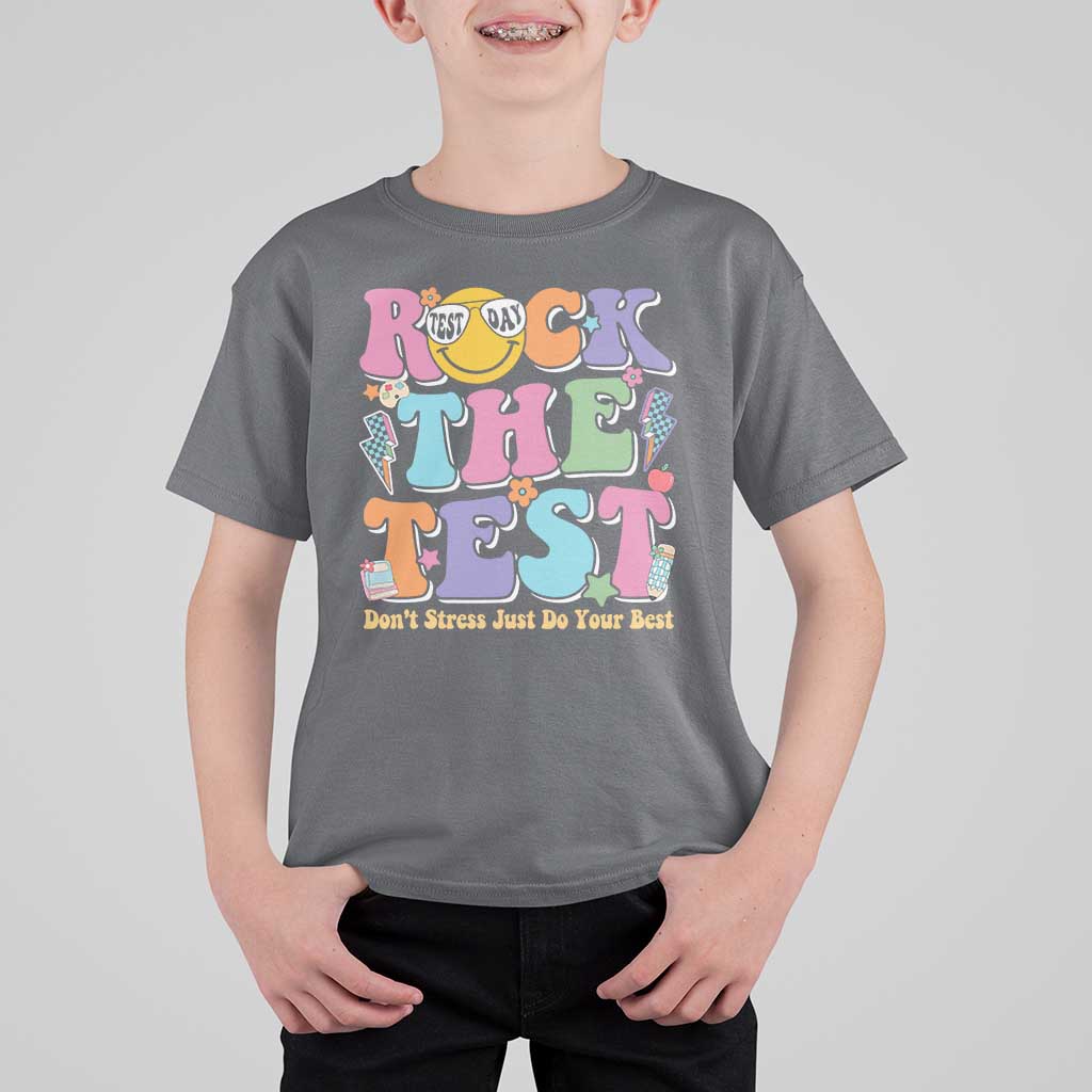 Teacher Test Day T Shirt For Kid Rock The Test Dont Stress Just Do Your Best Cute Groovy