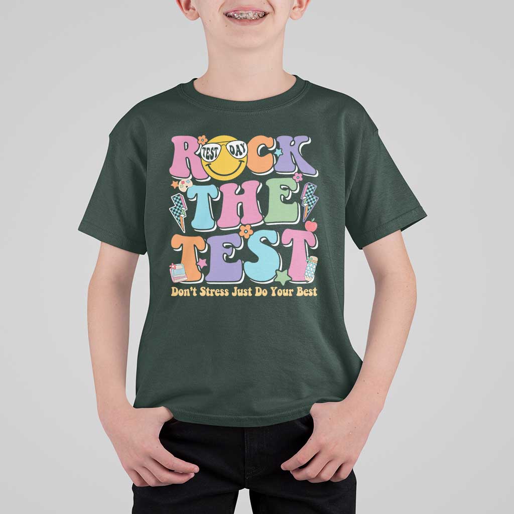 Teacher Test Day T Shirt For Kid Rock The Test Dont Stress Just Do Your Best Cute Groovy