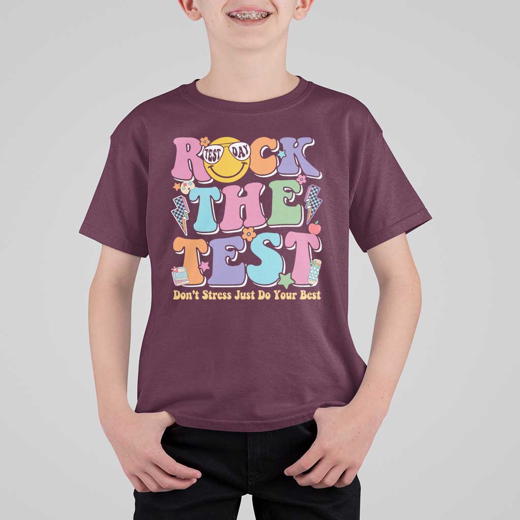 Teacher Test Day T Shirt For Kid Rock The Test Dont Stress Just Do Your Best Cute Groovy