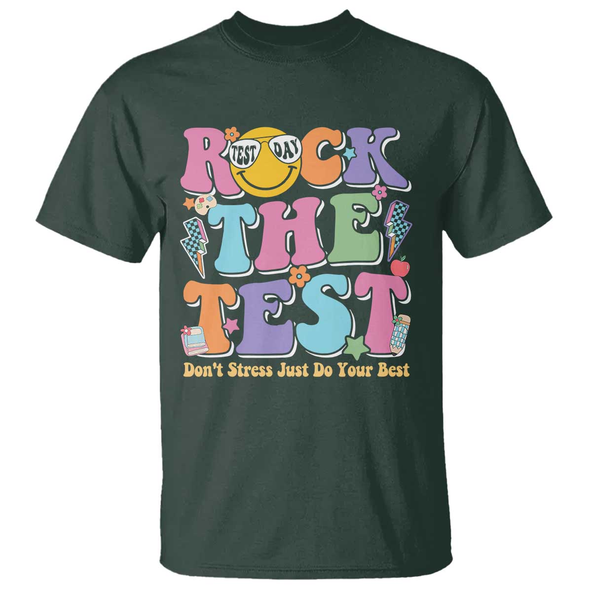 Teacher Test Day T Shirt Rock The Test Dont Stress Just Do Your Best Cute Groovy