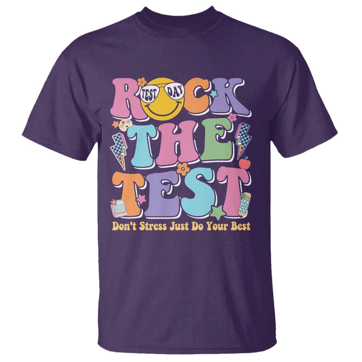 Teacher Test Day T Shirt Rock The Test Dont Stress Just Do Your Best Cute Groovy