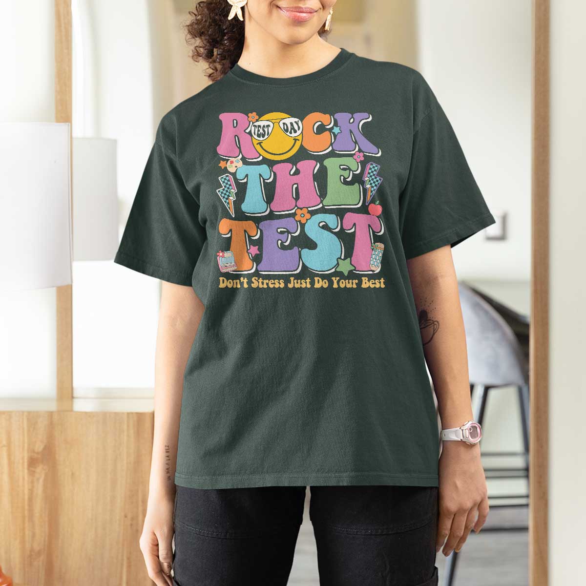 Teacher Test Day T Shirt For Women Rock The Test Dont Stress Just Do Your Best Cute Groovy