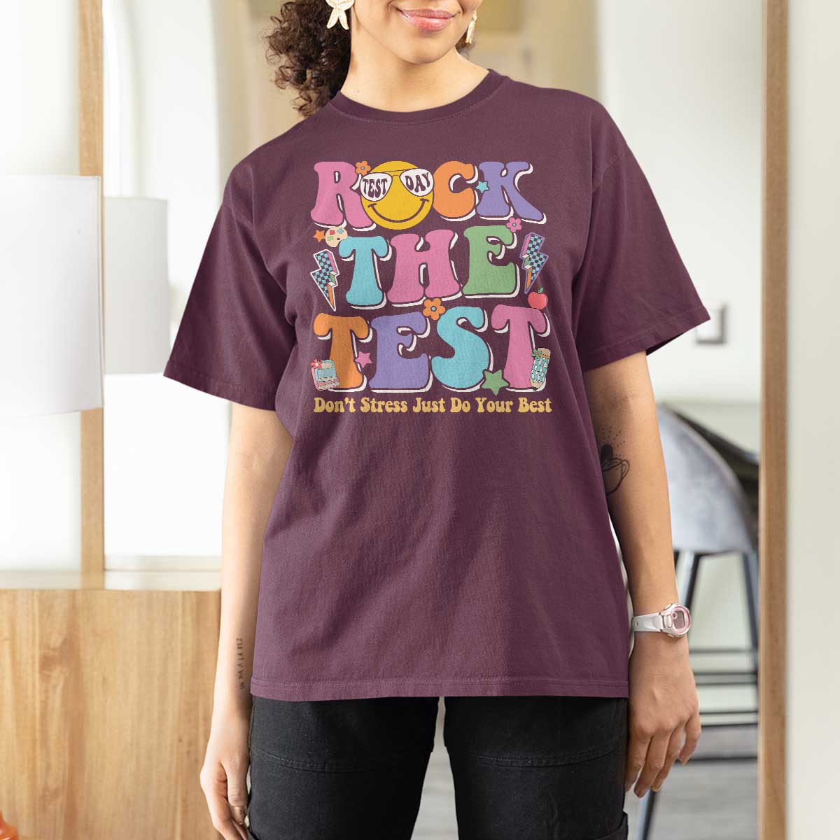 Teacher Test Day T Shirt For Women Rock The Test Dont Stress Just Do Your Best Cute Groovy
