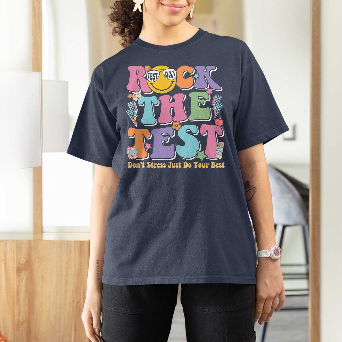 Teacher Test Day T Shirt For Women Rock The Test Dont Stress Just Do Your Best Cute Groovy