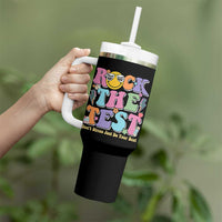 Teacher Test Day Tumbler With Handle Rock The Test Dont Stress Just Do Your Best Cute Groovy