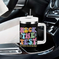 Teacher Test Day Tumbler With Handle Rock The Test Dont Stress Just Do Your Best Cute Groovy