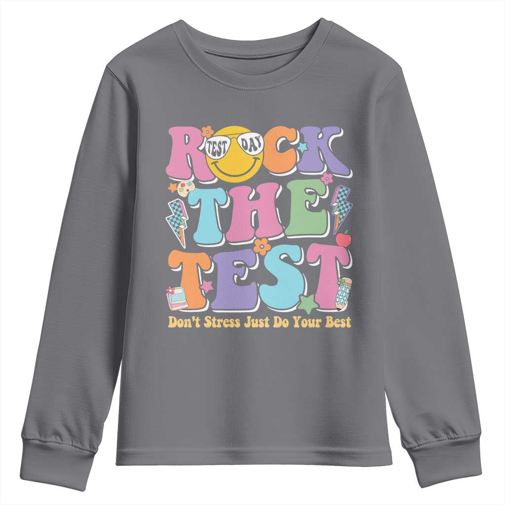 Teacher Test Day Youth Sweatshirt Rock The Test Dont Stress Just Do Your Best Cute Groovy