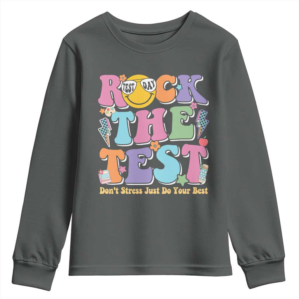 Teacher Test Day Youth Sweatshirt Rock The Test Dont Stress Just Do Your Best Cute Groovy