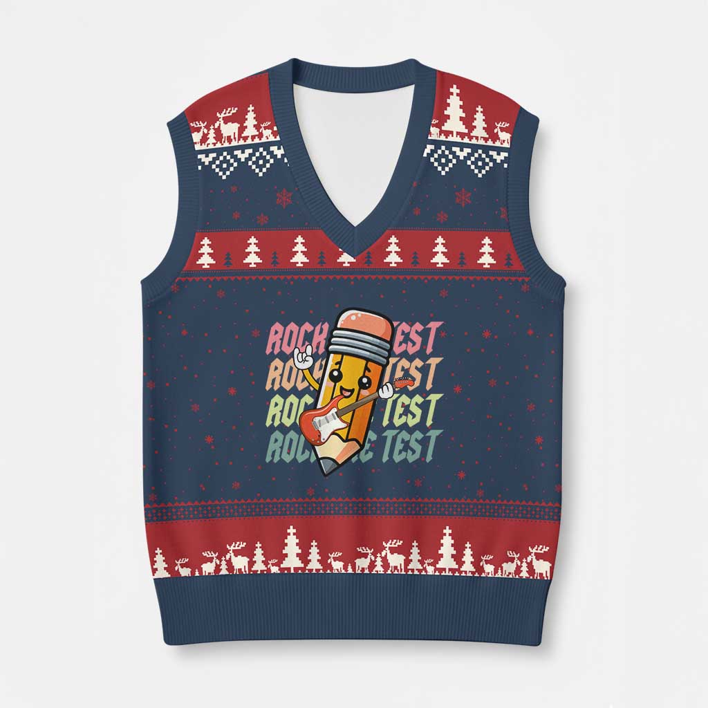 Teacher Rock The Test Day V-Neck Knit Sweater Vest Testing Motivational