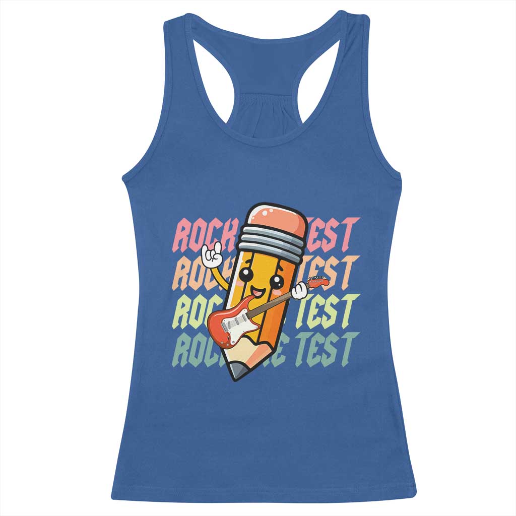Teacher Rock The Test Day Racerback Tank Top Testing Motivational