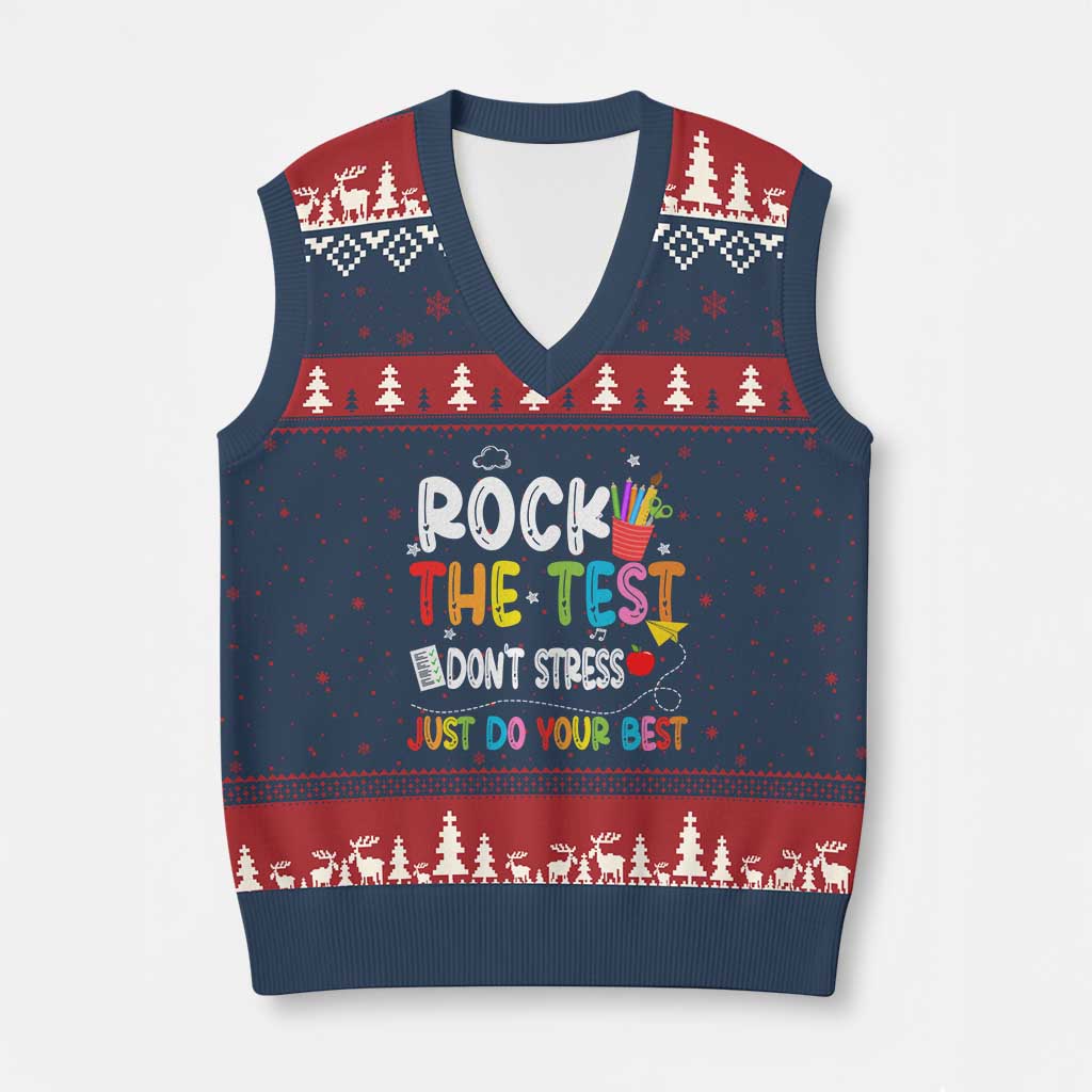 Rock The Test Day V-Neck Knit Sweater Vest Teacher Exam Testing Outfit Just Do Your Best