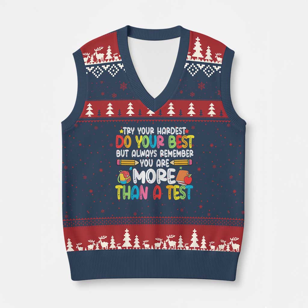 Testing Day V-Neck Knit Sweater Vest Try Your Hardest Teachers