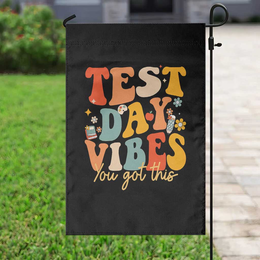 Test Day Vibes Garden Flag Teacher Groovy Testing Day Exam