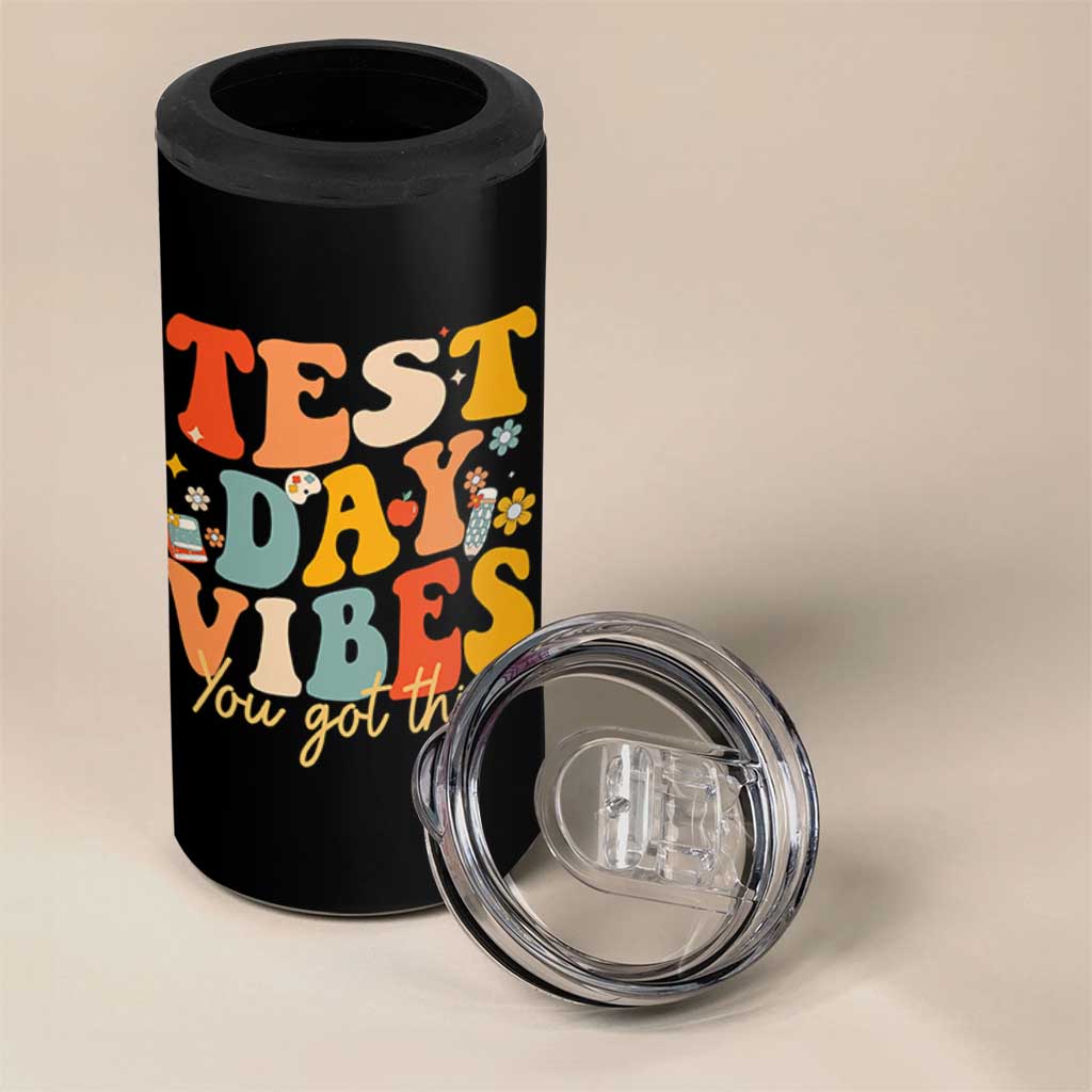 Test Day Vibes 4 in 1 Can Cooler Tumbler Teacher Groovy Testing Day Exam