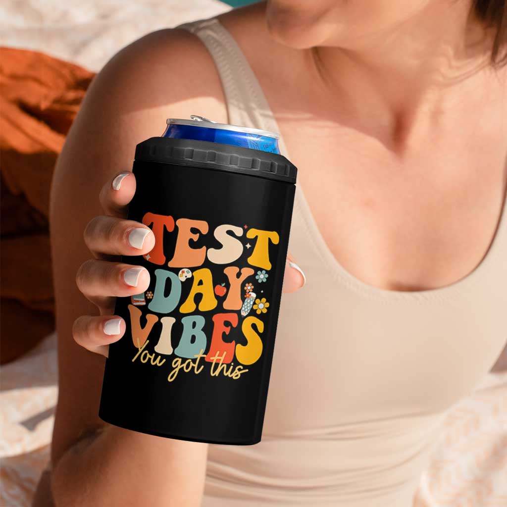 Test Day Vibes 4 in 1 Can Cooler Tumbler Teacher Groovy Testing Day Exam