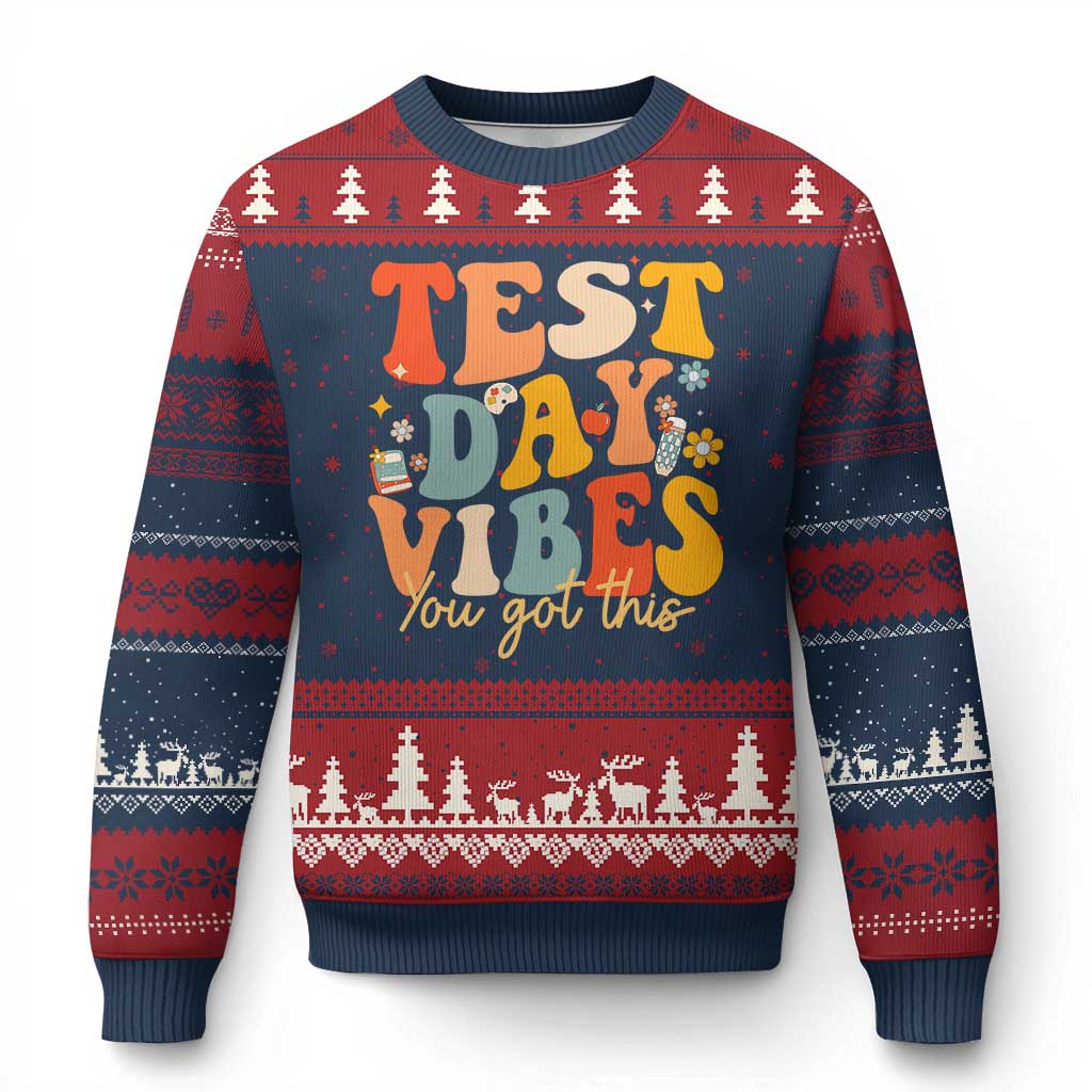 Test Day Vibes Ugly Christmas Sweater Teacher Groovy Testing Day Exam
