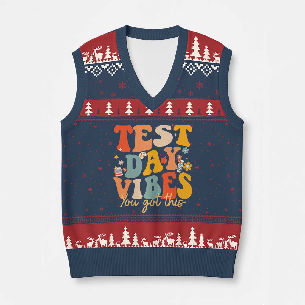 Test Day Vibes V-Neck Knit Sweater Vest Teacher Groovy Testing Day Exam