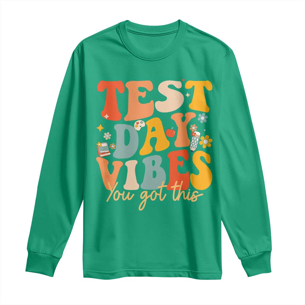 Test Day Vibes Long Sleeve Shirt Teacher Groovy Testing Day Exam
