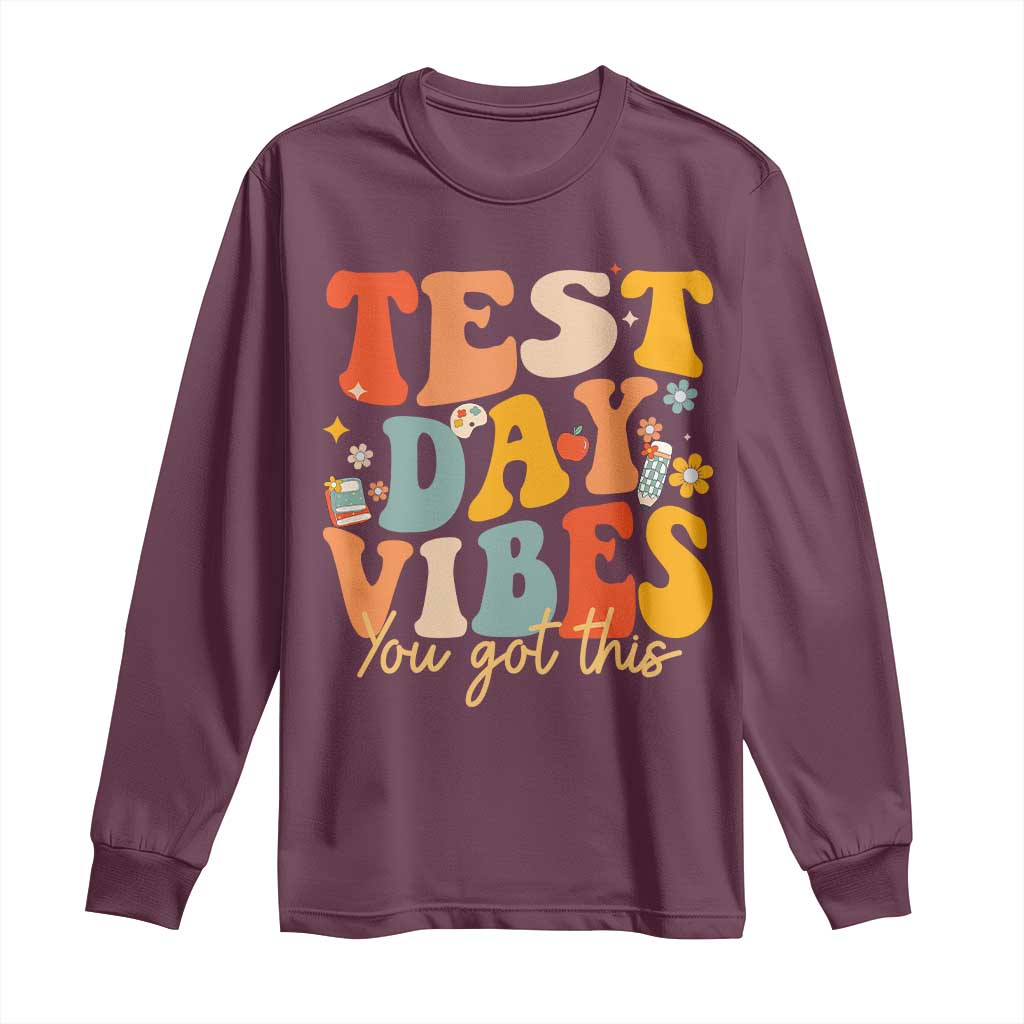 Test Day Vibes Long Sleeve Shirt Teacher Groovy Testing Day Exam