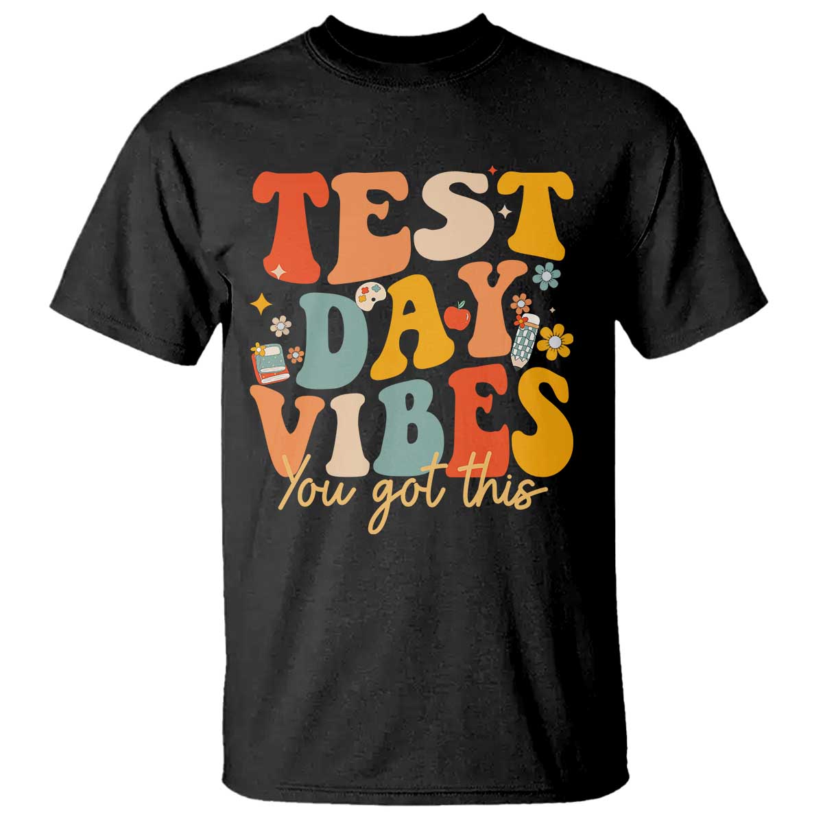 Test Day Vibes T Shirt Teacher Groovy Testing Day Exam