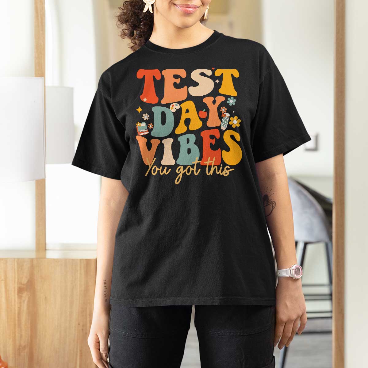 Test Day Vibes T Shirt For Women Teacher Groovy Testing Day Exam