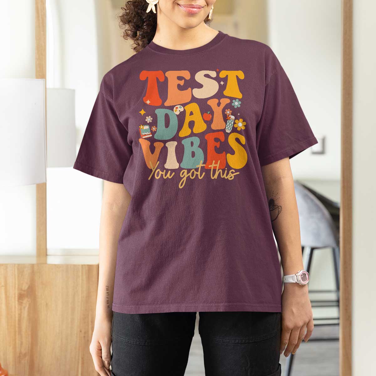Test Day Vibes T Shirt For Women Teacher Groovy Testing Day Exam