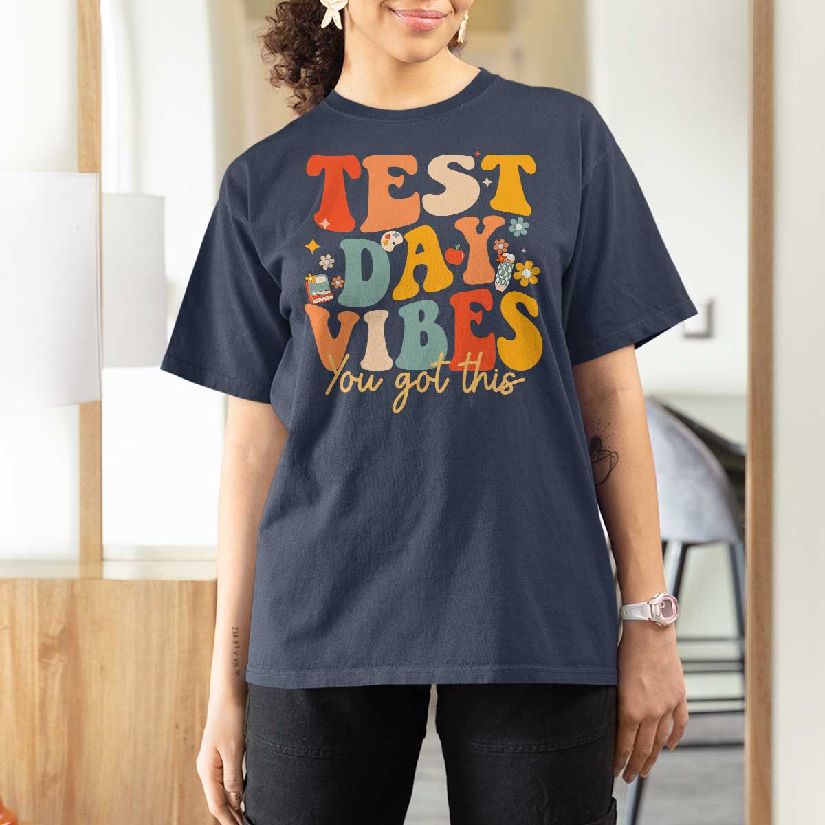 Test Day Vibes T Shirt For Women Teacher Groovy Testing Day Exam
