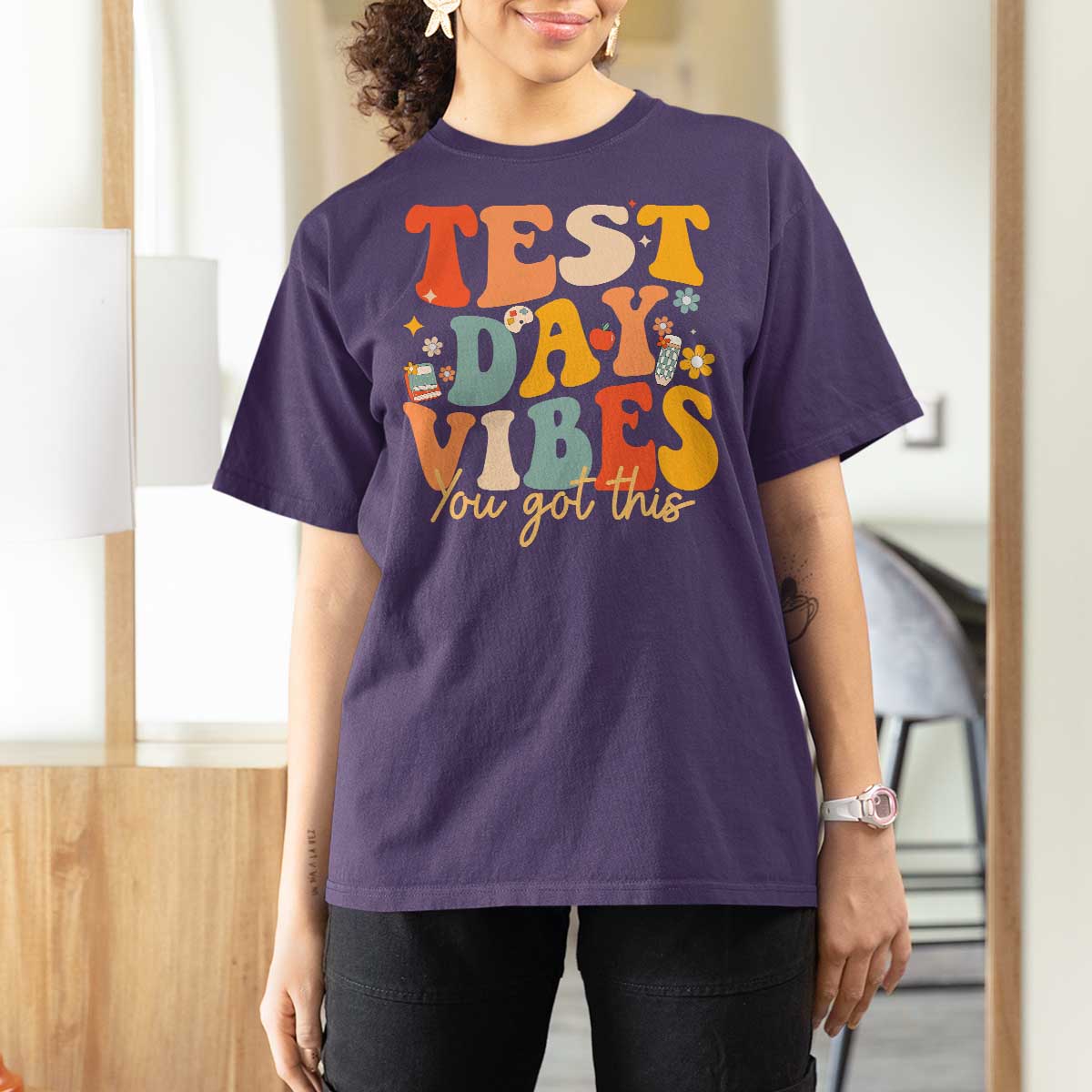 Test Day Vibes T Shirt For Women Teacher Groovy Testing Day Exam