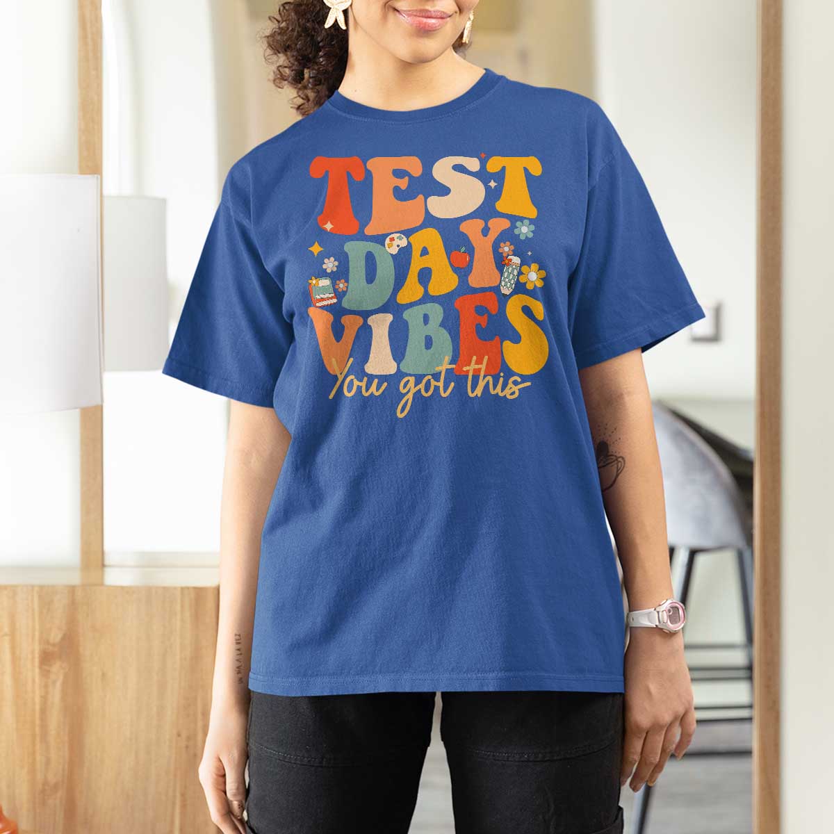 Test Day Vibes T Shirt For Women Teacher Groovy Testing Day Exam