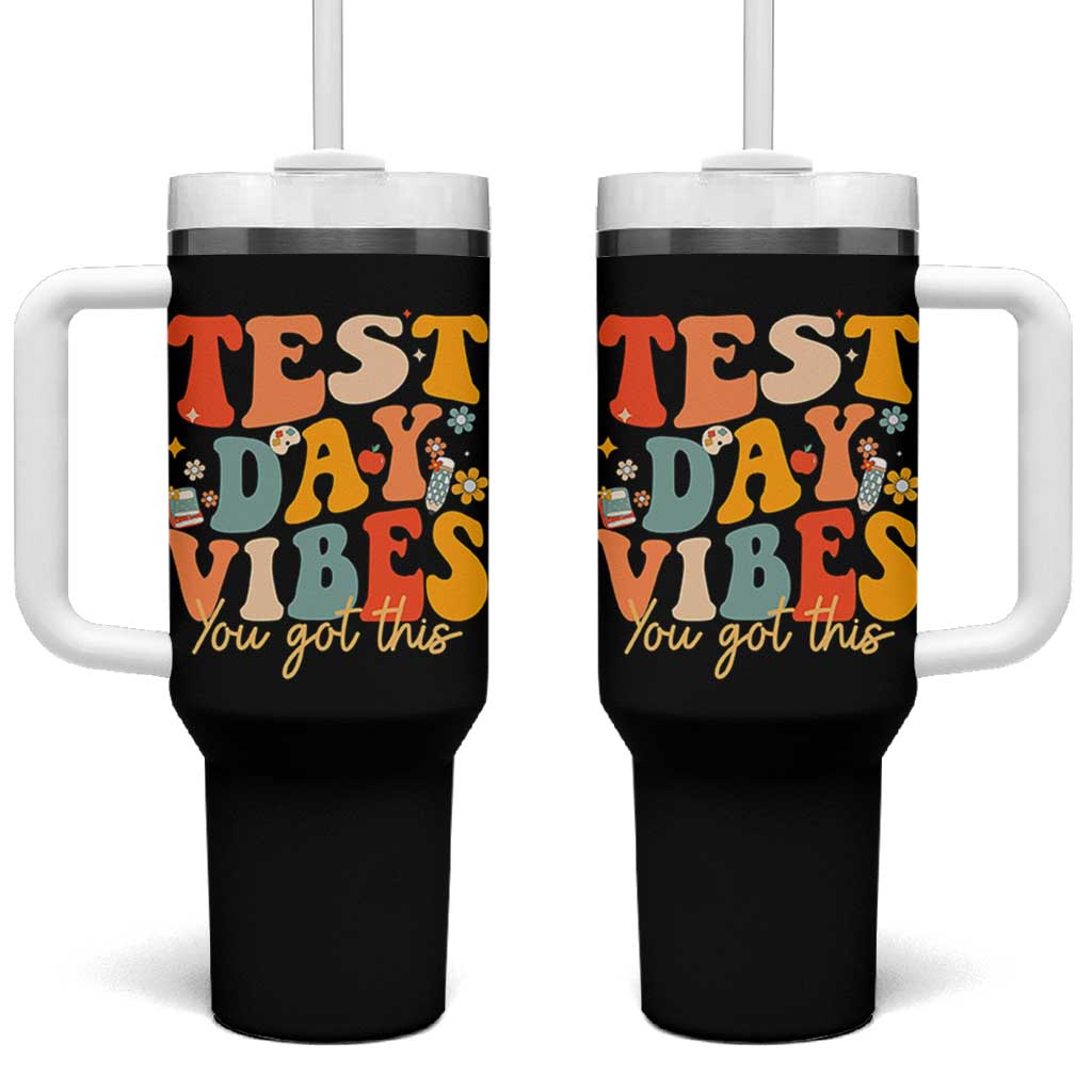 Test Day Vibes Tumbler With Handle Teacher Groovy Testing Day Exam