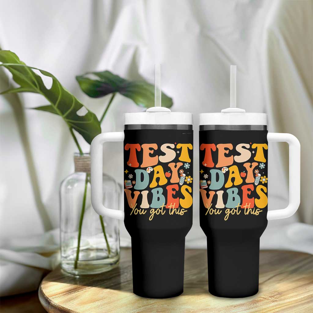 Test Day Vibes Tumbler With Handle Teacher Groovy Testing Day Exam