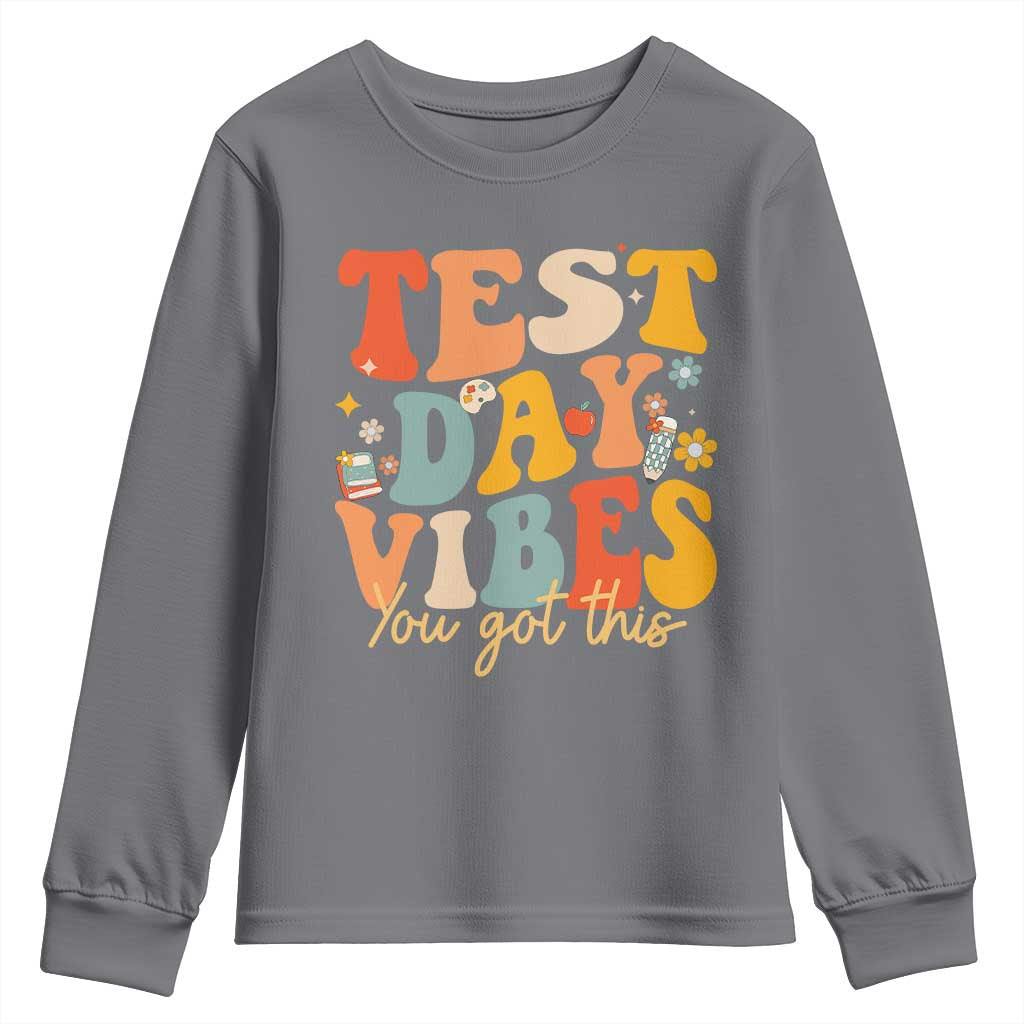 Test Day Vibes Youth Sweatshirt Teacher Groovy Testing Day Exam