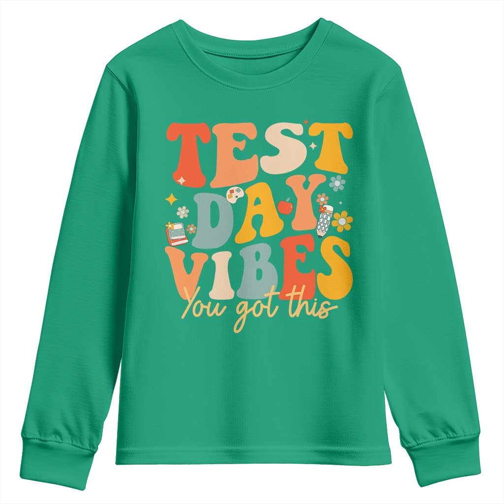 Test Day Vibes Youth Sweatshirt Teacher Groovy Testing Day Exam