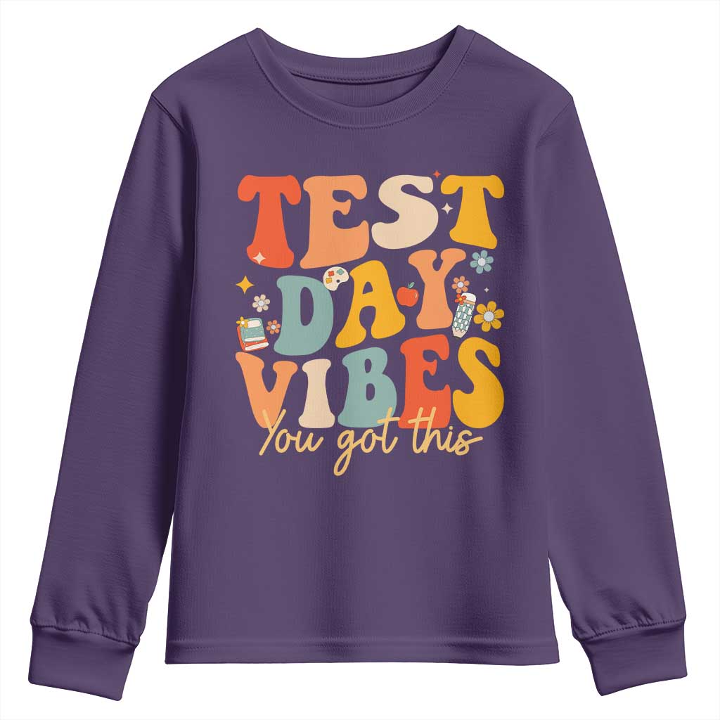 Test Day Vibes Youth Sweatshirt Teacher Groovy Testing Day Exam