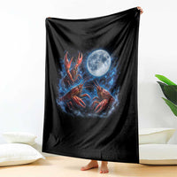 Three Crawfish Moon Throw Blanket Lobster Howling To The Moon Vintage Moon Animals