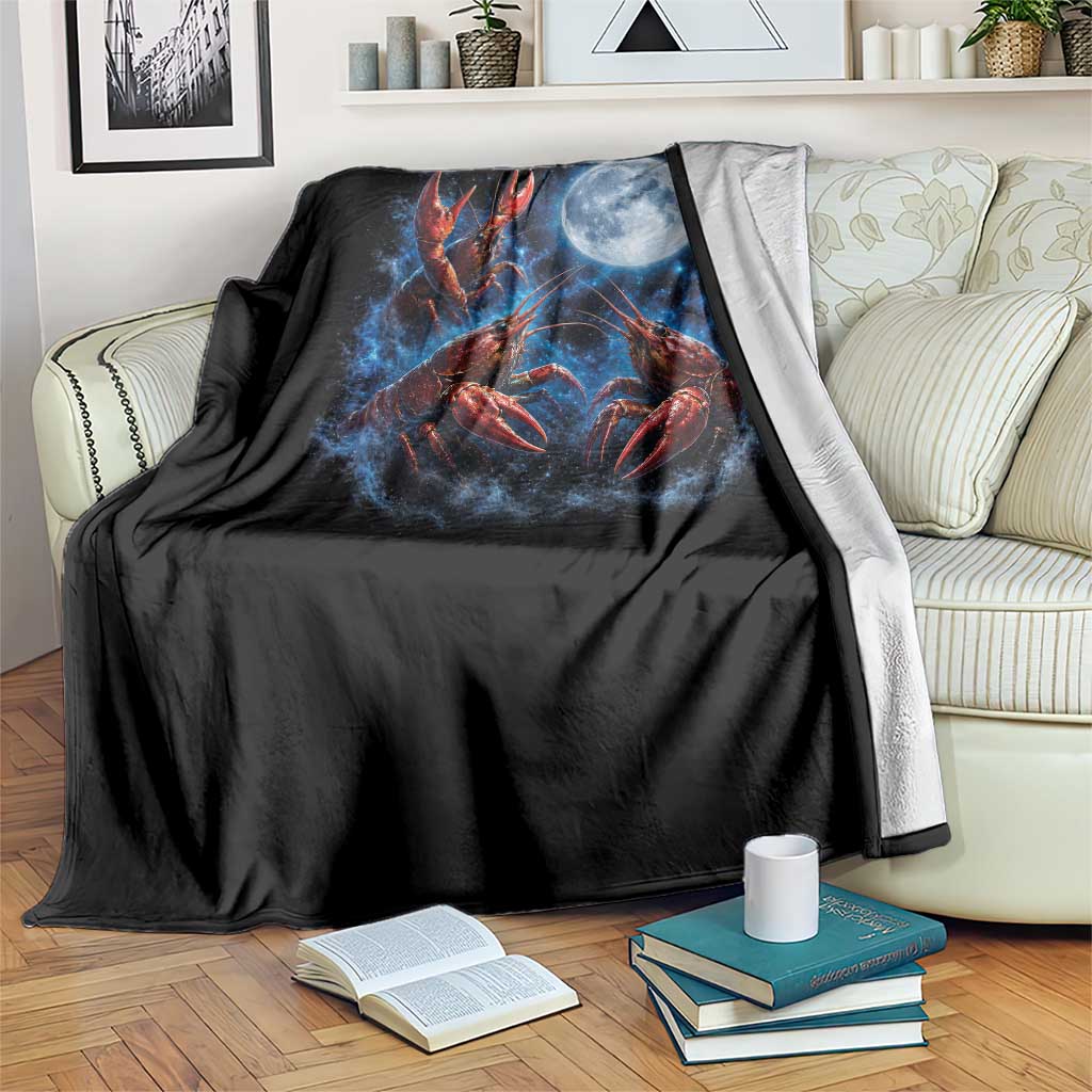 Three Crawfish Moon Throw Blanket Lobster Howling To The Moon Vintage Moon Animals