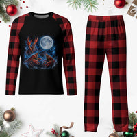Three Crawfish Moon Plaid Pajama Set Lobster Howling To The Moon Vintage Moon Animals