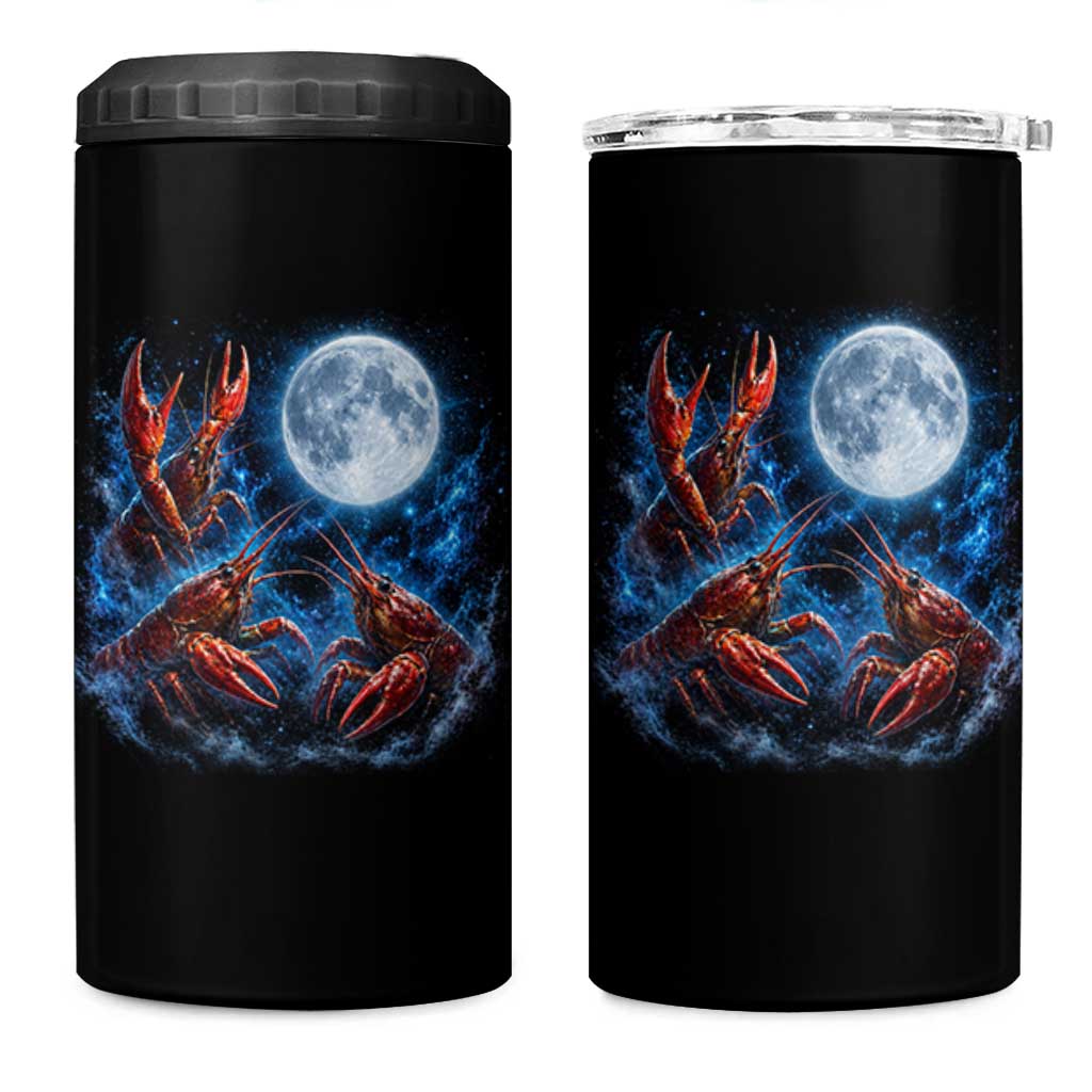 Three Crawfish Moon 4 in 1 Can Cooler Tumbler Lobster Howling To The Moon Vintage Moon Animals