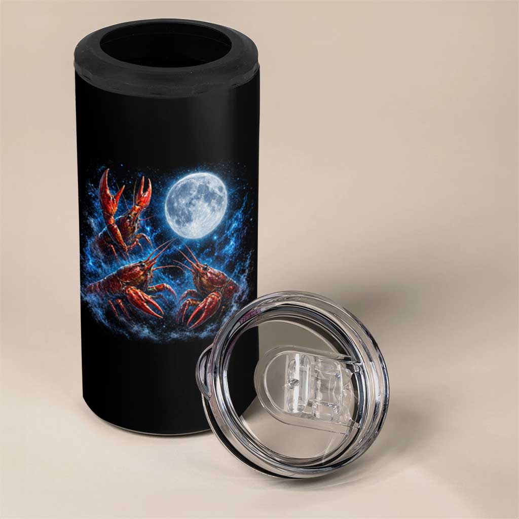Three Crawfish Moon 4 in 1 Can Cooler Tumbler Lobster Howling To The Moon Vintage Moon Animals