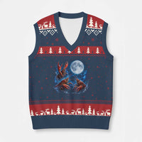 Three Crawfish Moon V-Neck Knit Sweater Vest Lobster Howling To The Moon Vintage Moon Animals