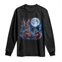 Three Crawfish Moon Long Sleeve Shirt Lobster Howling To The Moon Vintage Moon Animals